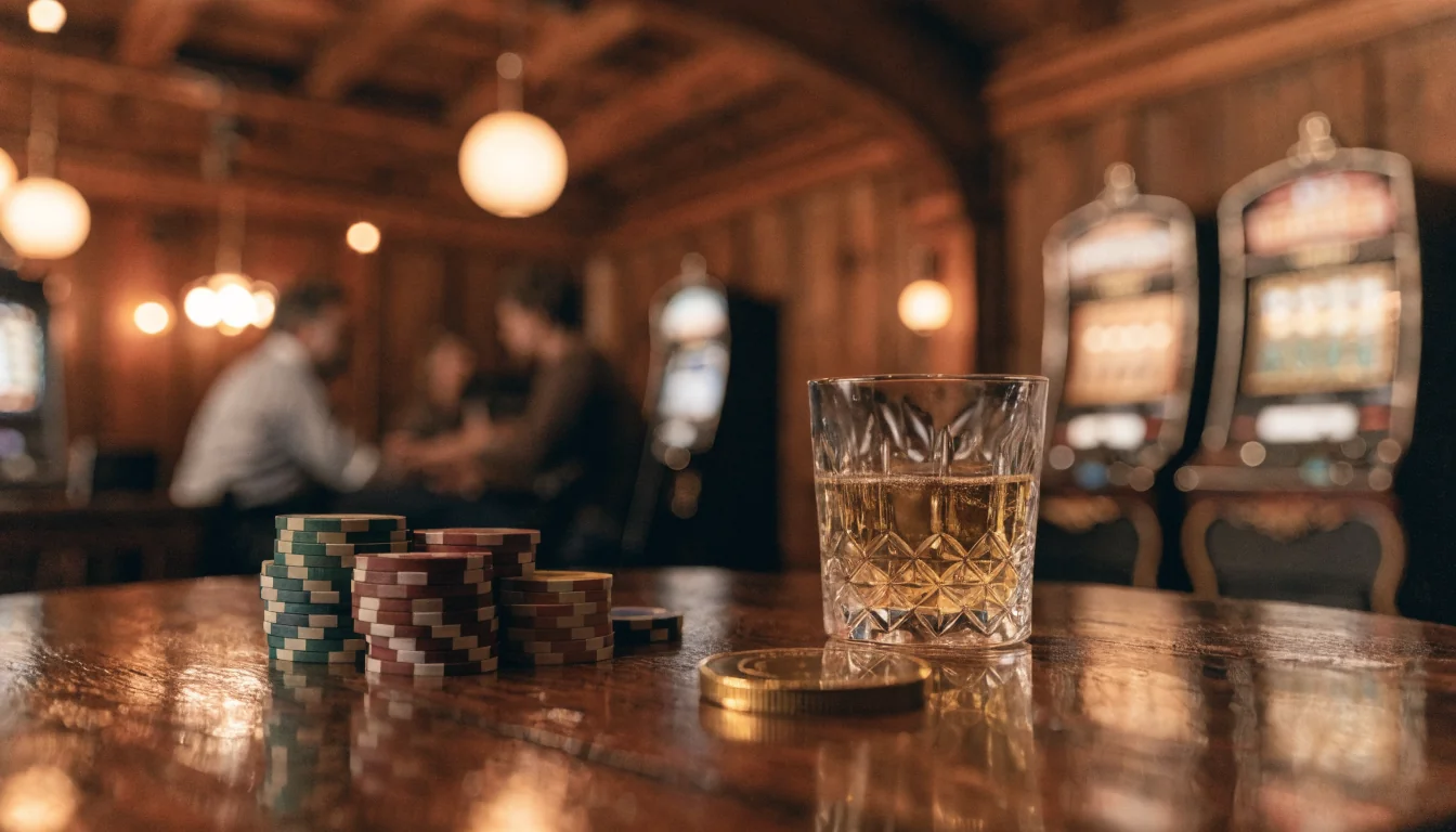 Alpenstil Casino Lounge mit Chips und Wein